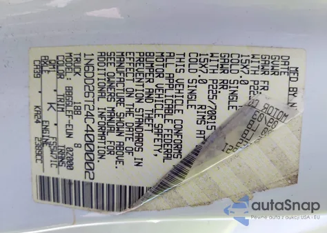 2004 Nissan Frontier Xe z USA, uszkodzony, nr VIN 1N6DD26T24C400002